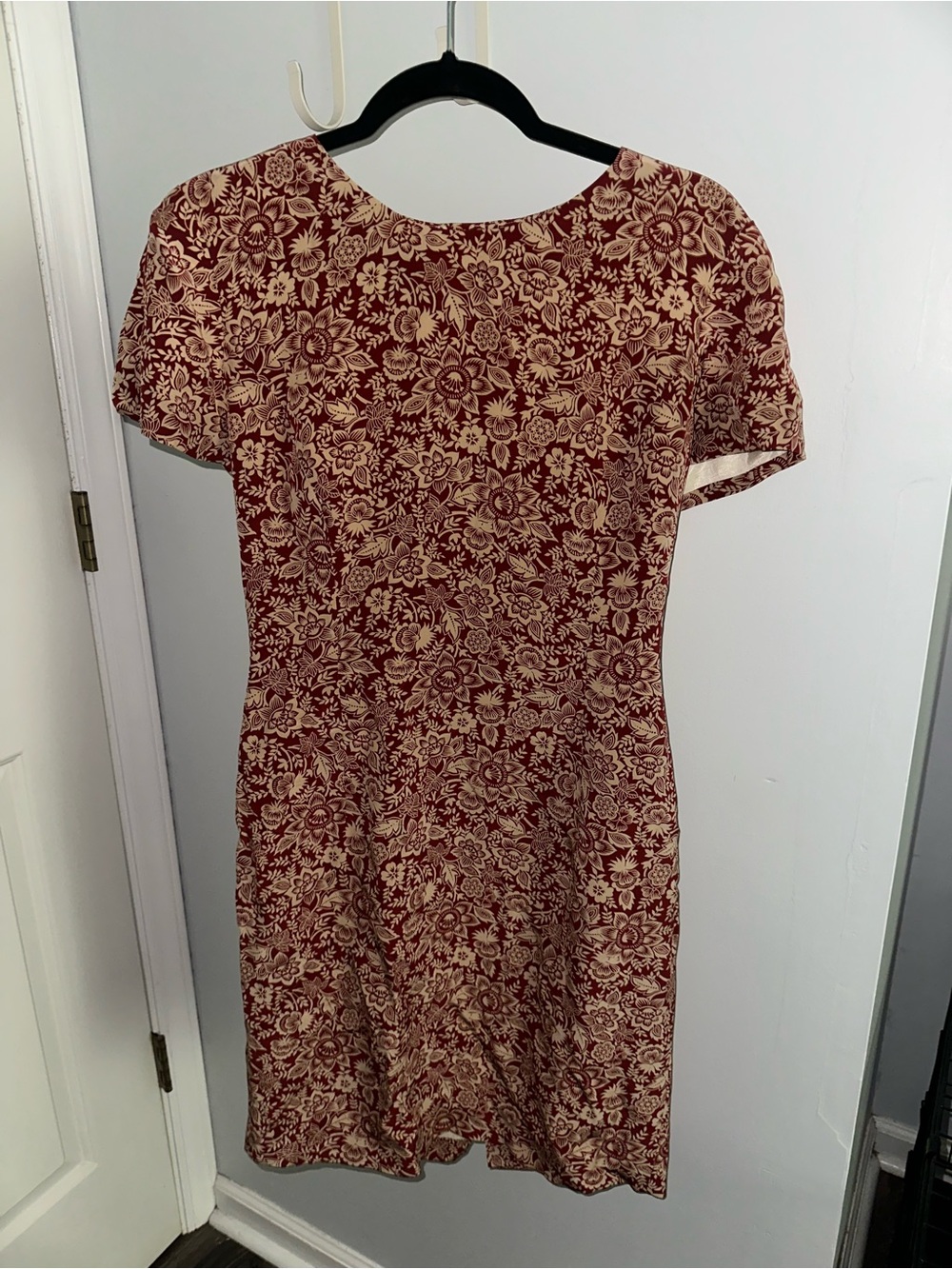 VINTAGE Ann Taylor Burgundy and Cream Floral Mini Dress